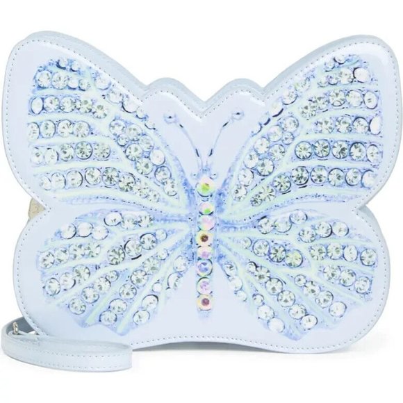 Betsey Johnson Kitsch Butterfly Medium Crossbody Bag Baby Blue Crystals - Picture 12 of 14